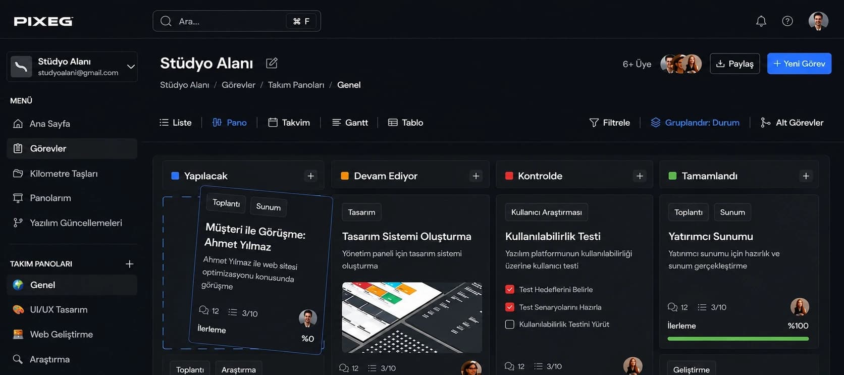 PIXEG ile tasarlanan arayüzlerden bir kesit - koyu tema